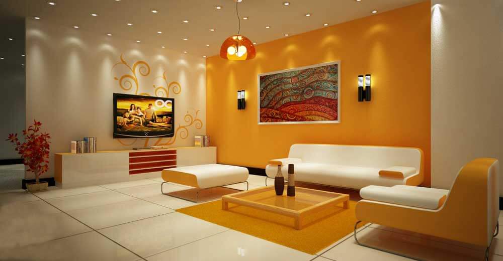 Mẹo sơn phòng khách màu cam đẹp phù hợp với phong thủy