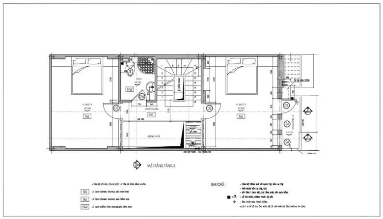 Bản bố trí nội thất mặt bằng tầng 3 nhà 38 M2