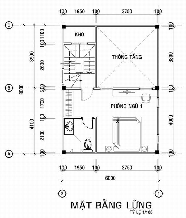 Mặt bằng thiết kế tầng 3 tầng lửng trong Mẫu nhà đẹp 3 tầng với nhiều phòng riêng tư sang trọng trang nhã