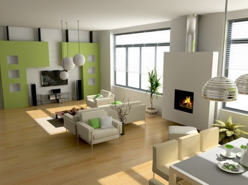 Bố trí đồ nội thất phù hợp với màu sơn phòng khách xanh lá cây