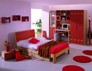 Sử dụng mầu đỏ cho vật dụng nội thất làm điểm nhấn cho căn phòng
