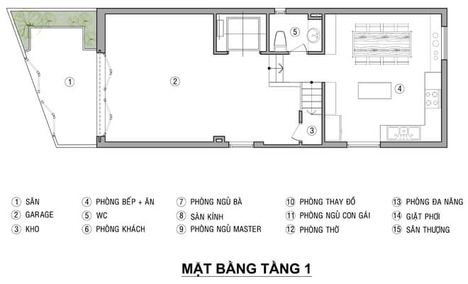 Mặt bằng tầng 1 - sửa nhà ống 4 tầng