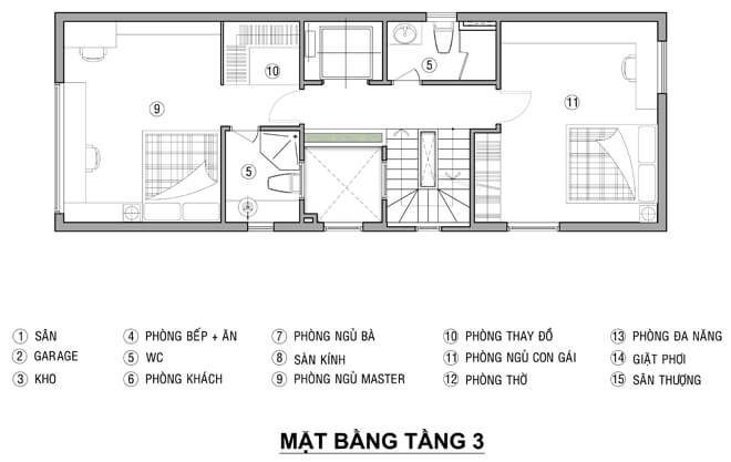 Mặt bằng tầng 3 - sửa nhà ống 4 tầng