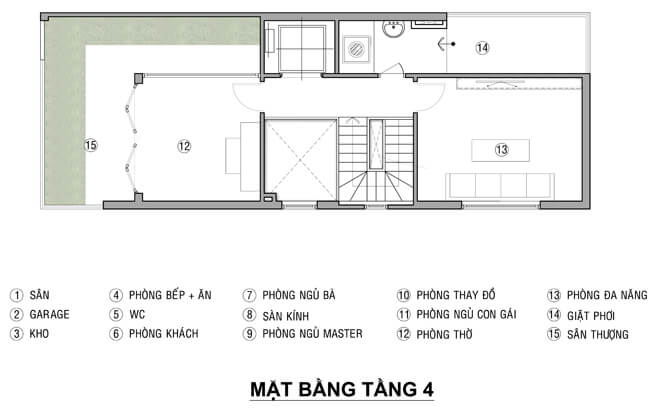 Mặt bằng tầng 4 - sửa nhà ống 4 tầng