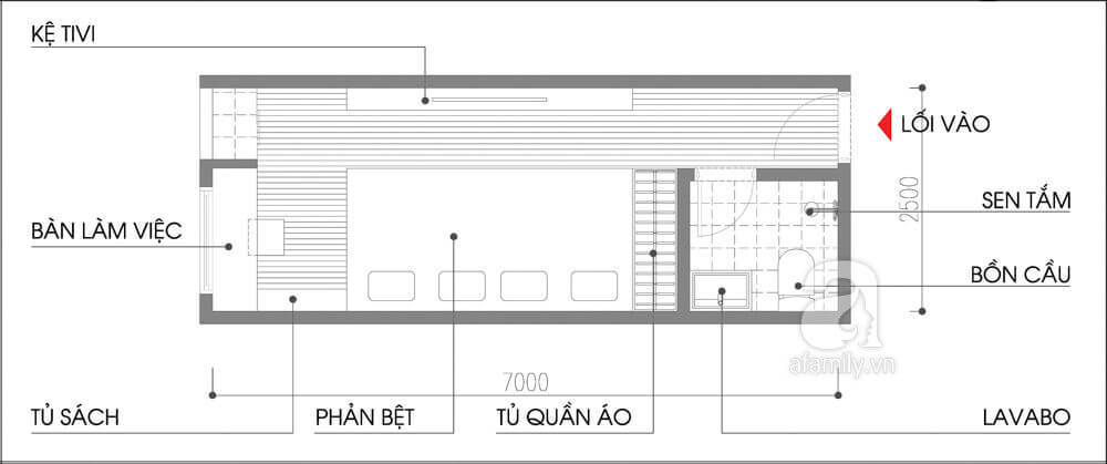 Bản vẽ tư vấn thiết kế nội thất cho căn nhà với phương án  1.