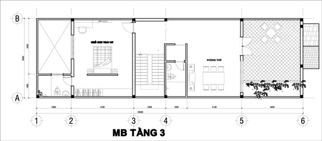 Mặt bằng tầng 3 nhà ba tầng