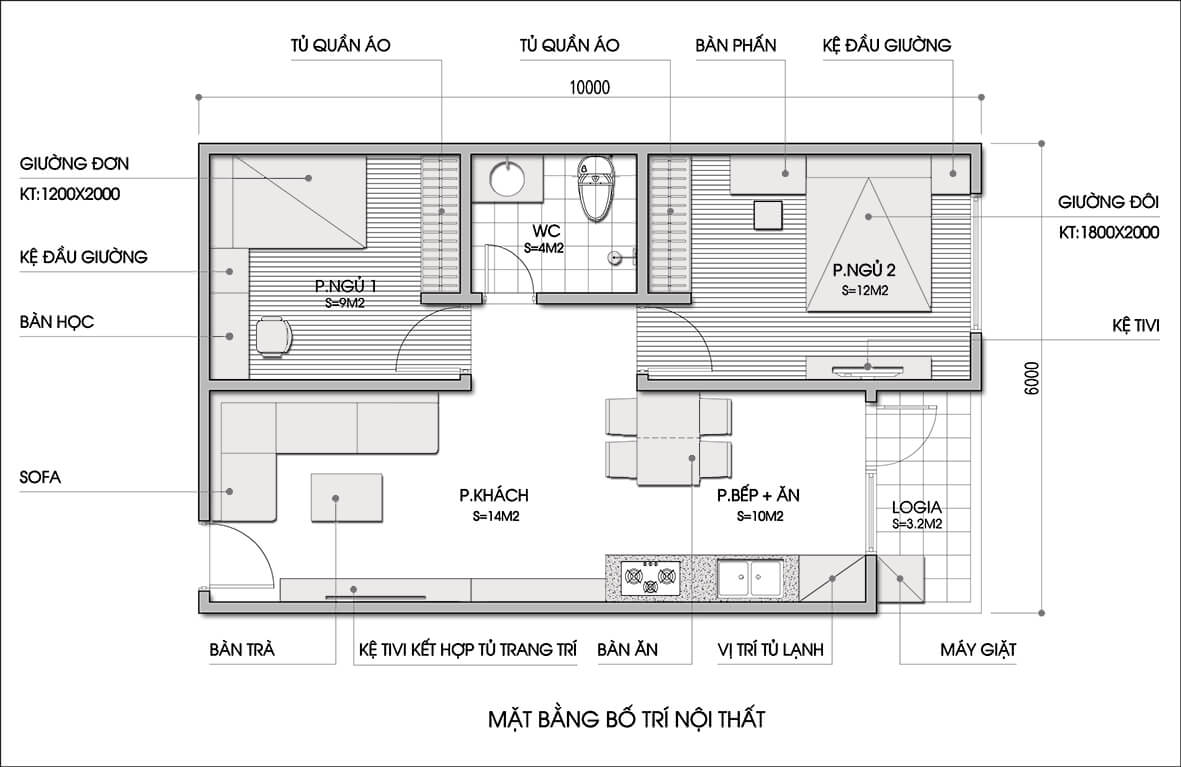 Mặt bằng sửa chữa cải tạo căn hộ