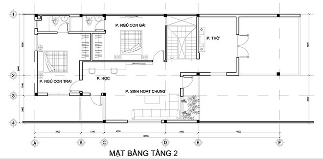 Mặt bằng thiết kế tầng 2