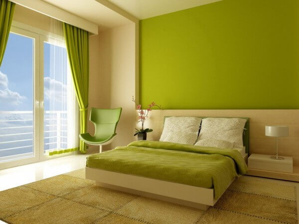 Thiết kế nội thất nhà đẹp với màu xanh lá trong phòng ngủ luôn là một lựa chọn tuyệt vời. Theo phong thủy, sắc xanh lá có tác dụng hỗ trợ giấc ngủ và giúp bạn tránh khỏi những ác mộng.