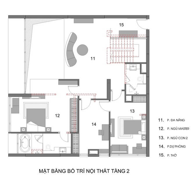 Mặt bằng tầng 1 và 2 trong mẫu thiết kế nhà chung cư 2 tầng.