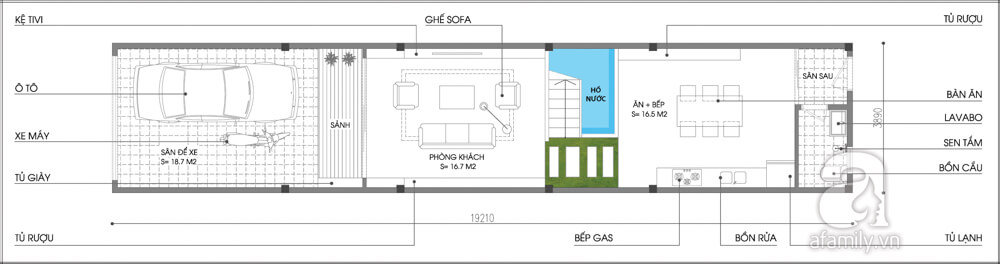 Mặt bằng tư vấn sửa nhà phố với tầng 1.