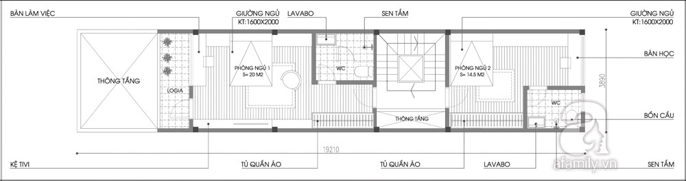 Mặt bằng tư vấn sửa nhà phố với tầng 2 và 3.