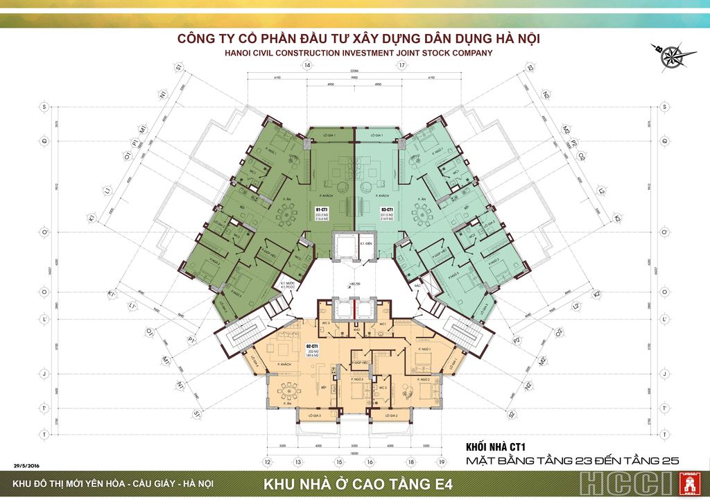 mặt bằng yên hòa park view tòa ct1 tầng 23 - 25