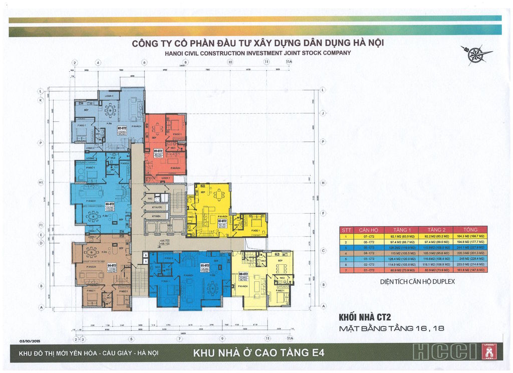 mặt bằng yên hòa park view tòa ct1 tầng 16 - 18