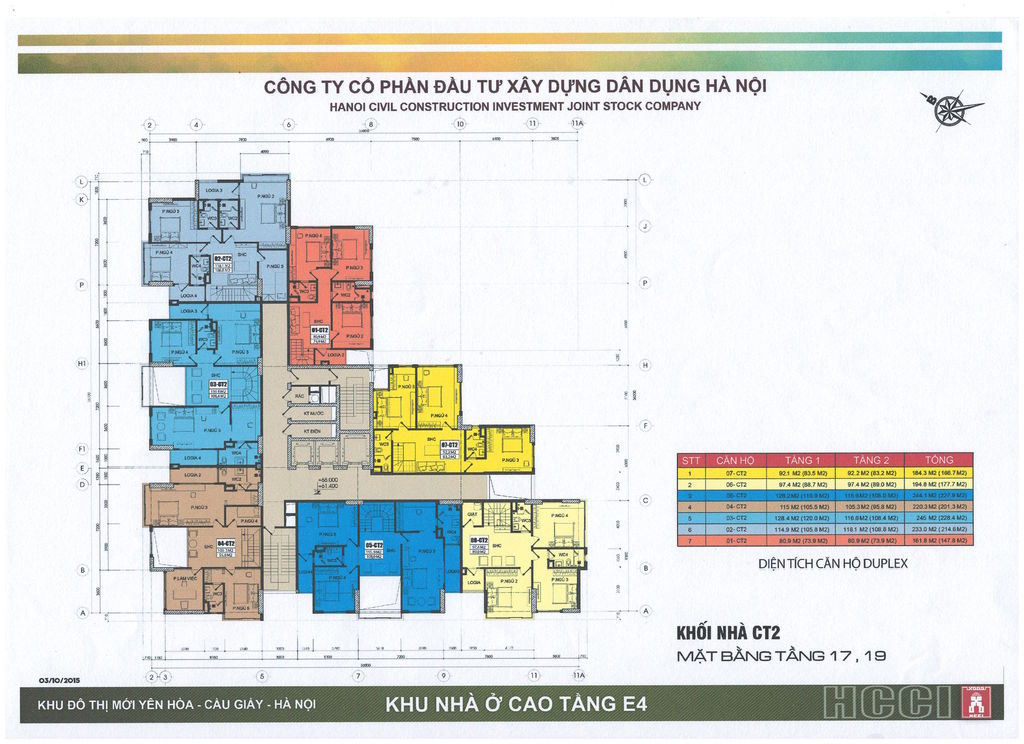 mặt bằng yên hòa park view tòa ct2 tầng 17 - 19