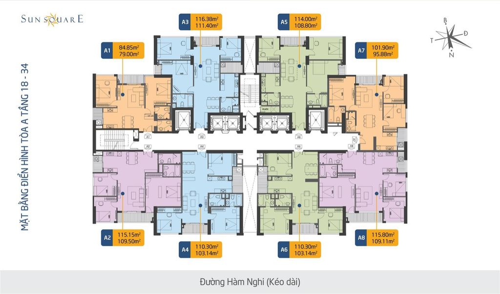 mặt bằng tòa a chung cư sun square 21 lê đức thọ