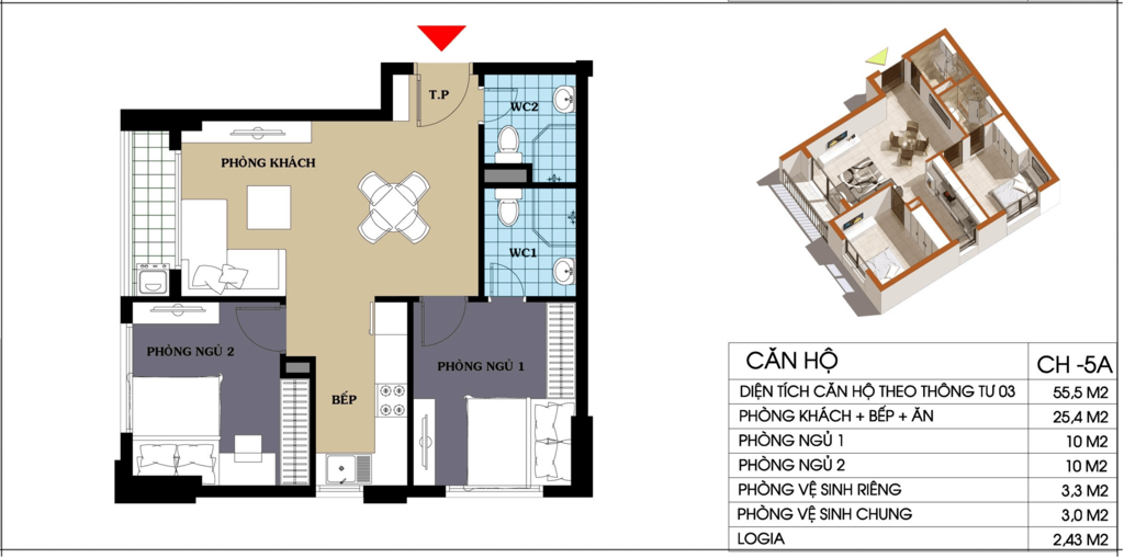 căn hộ 55.5 m2 chung cư @home