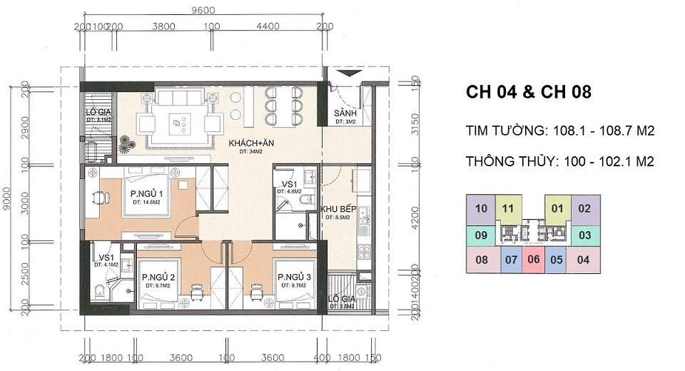 thiết kế căn hộ 102 m2 chung cư a10 nam trung yên