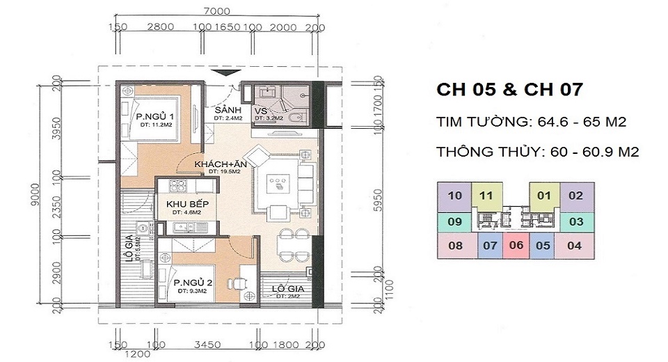thiết kế căn hộ 61 m2 chung cư a10 nam trung yên