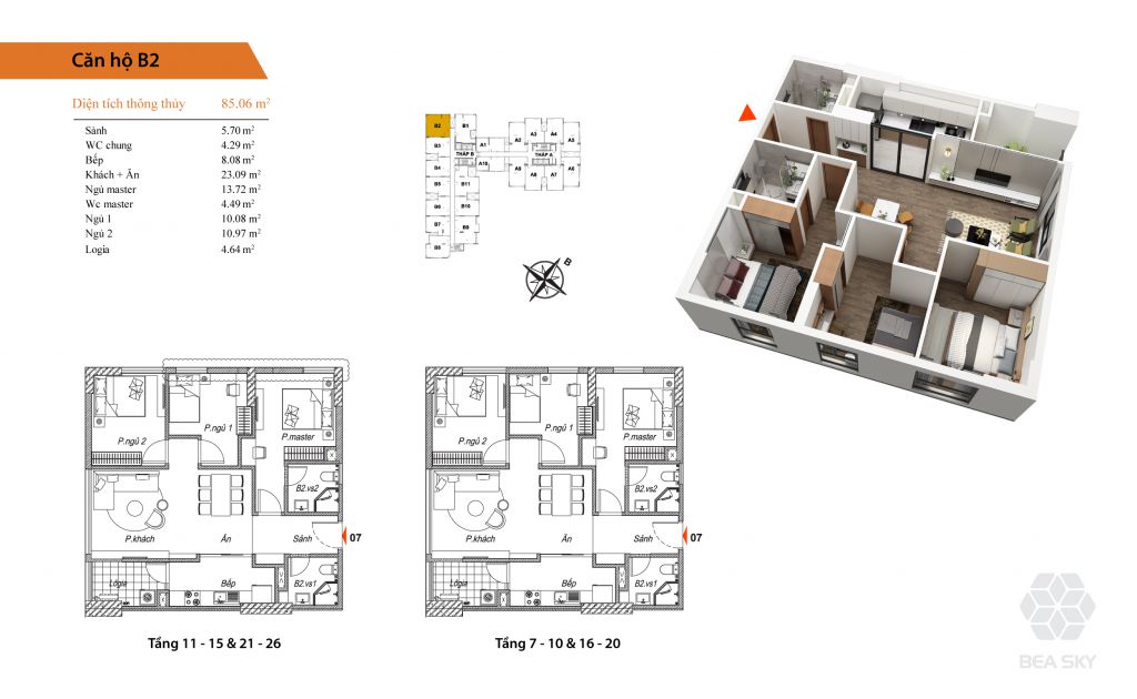 thiết kế chung cư bea sky căn hộ b2