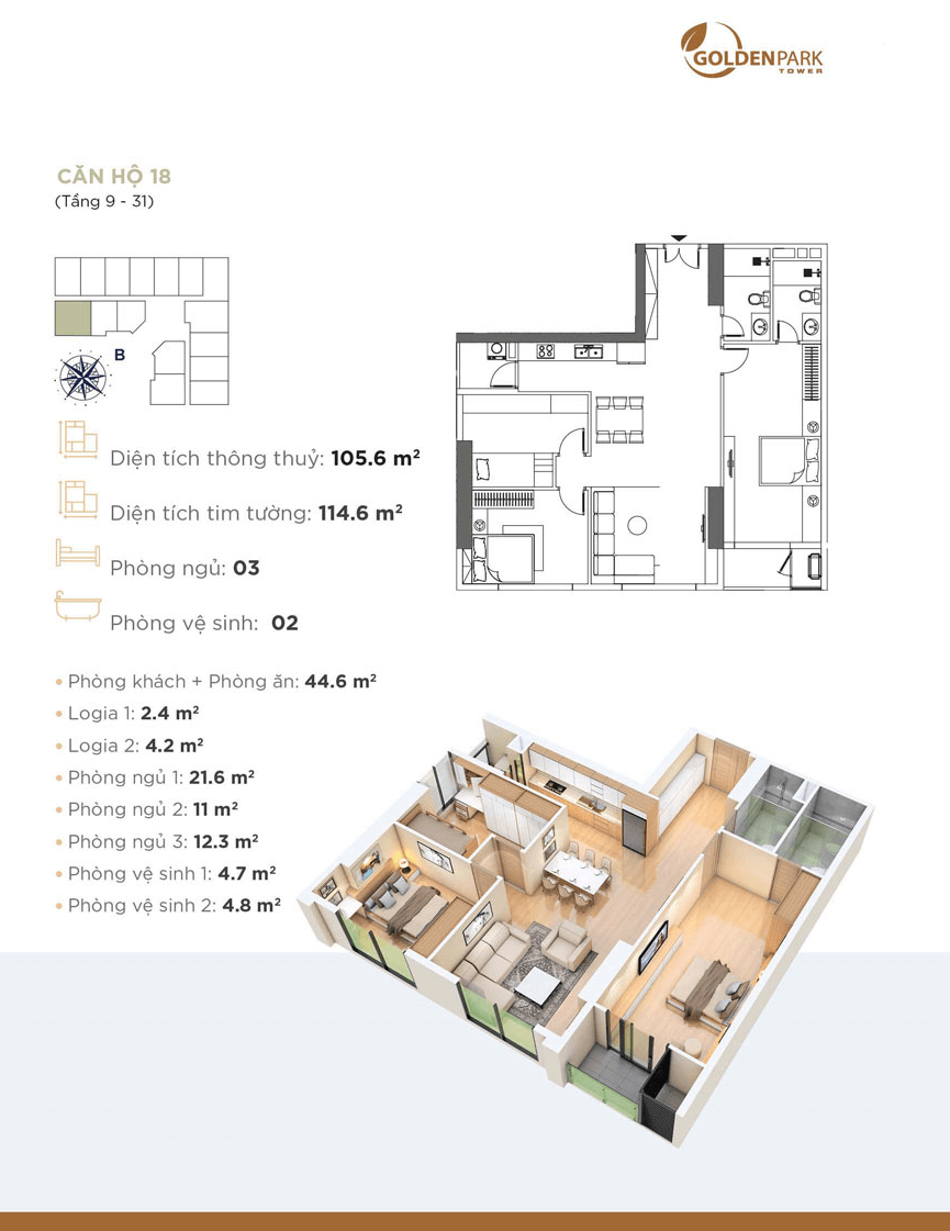 chung cư golden park tower căn hộ 18