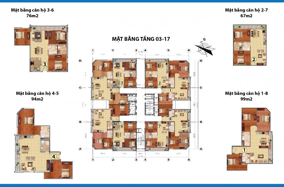 mặt bằng chung cư cowa tower tầng 3-17