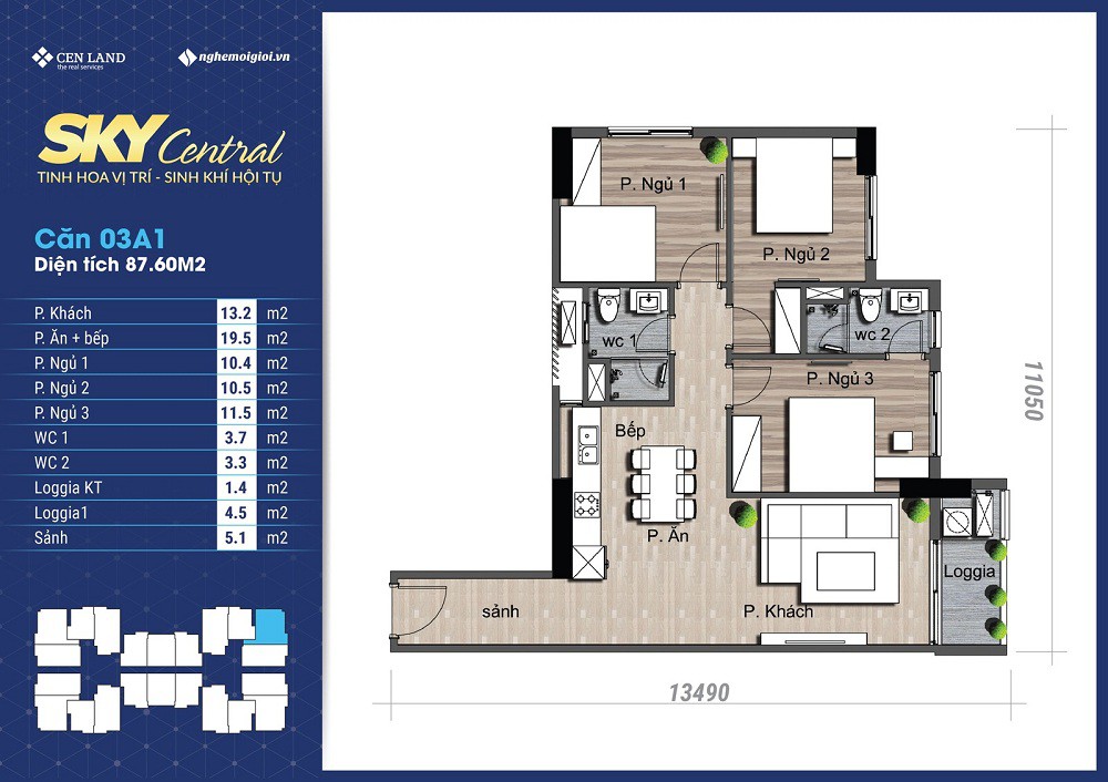 thiết kế căn hộ tòa a chung cư sky central