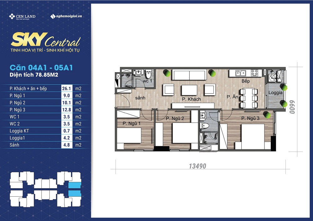 thiết kế căn hộ tòa a chung cư sky central