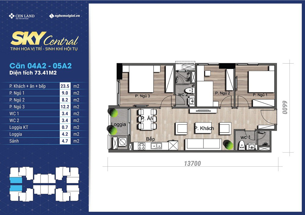 thiết kế căn hộ tòa a chung cư sky central