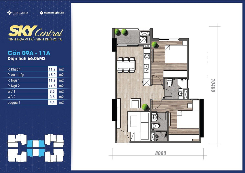 thiết kế căn hộ tòa a chung cư sky central