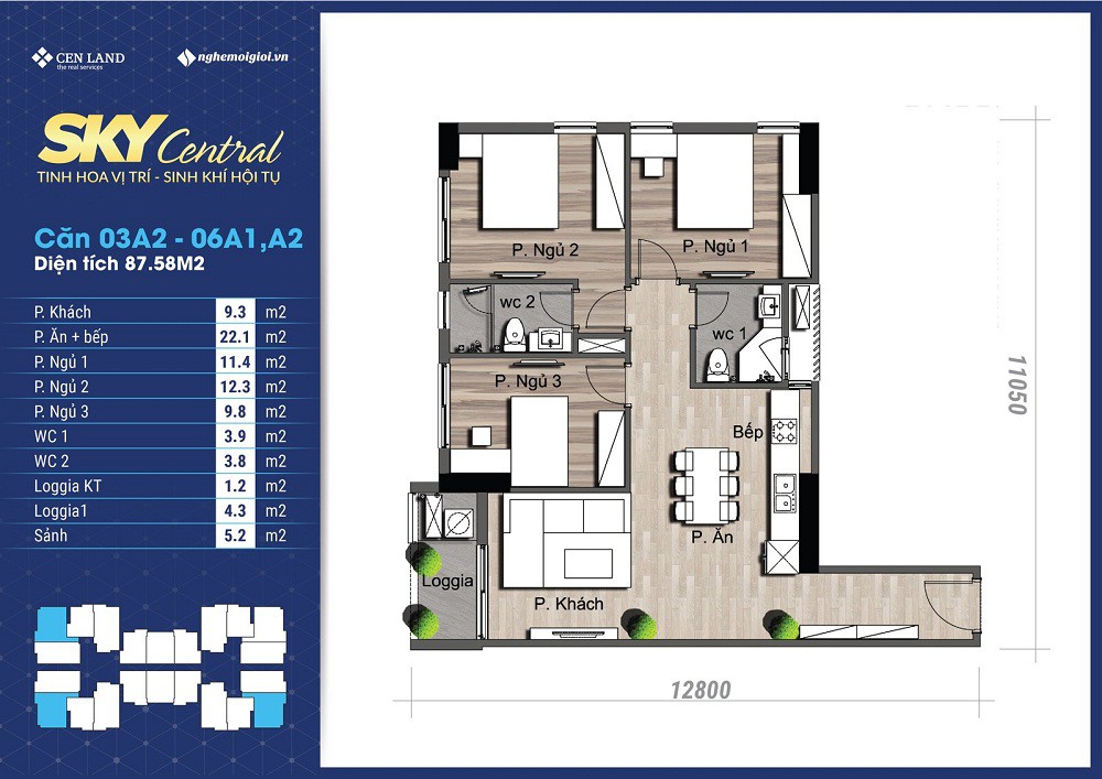 thiết kế căn hộ tòa a chung cư sky central