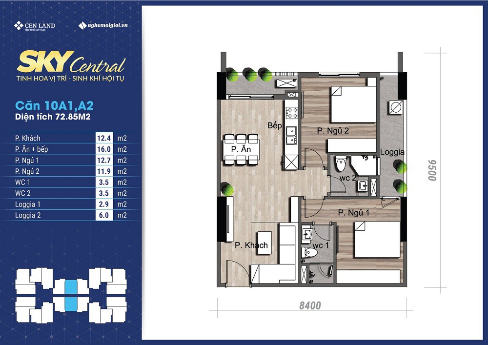 thiết kế căn hộ tòa a chung cư sky central