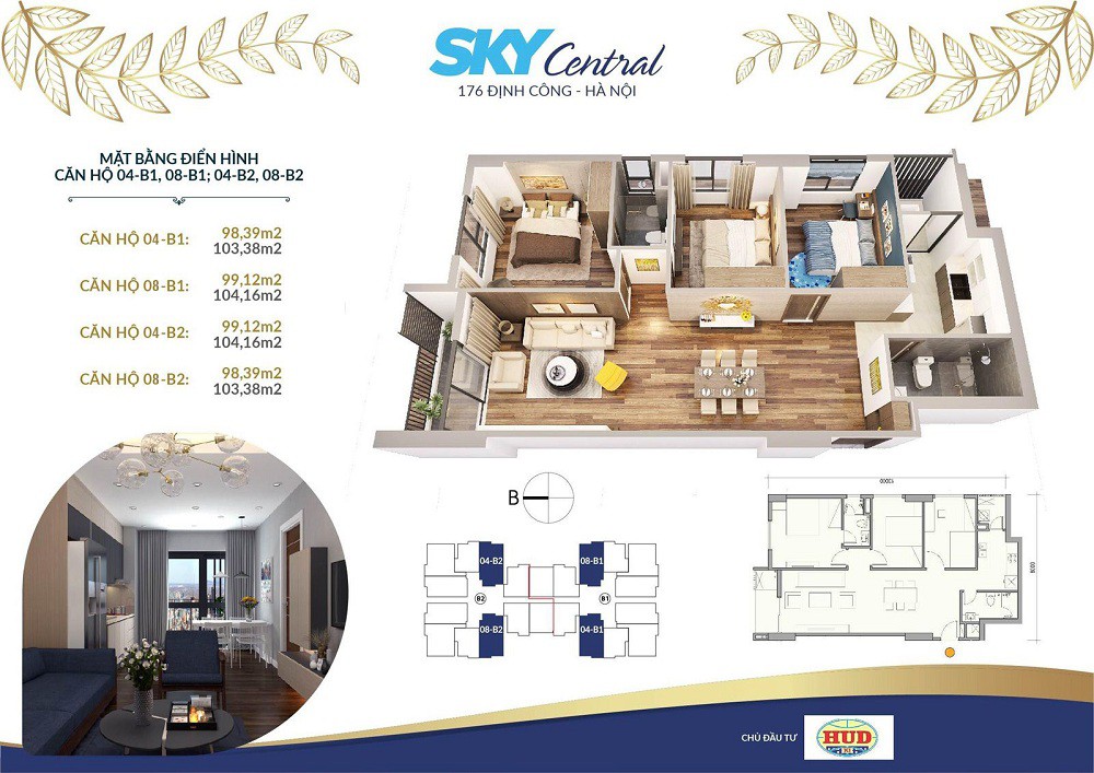 thiết kế căn hộ tòa b chung cư sky central