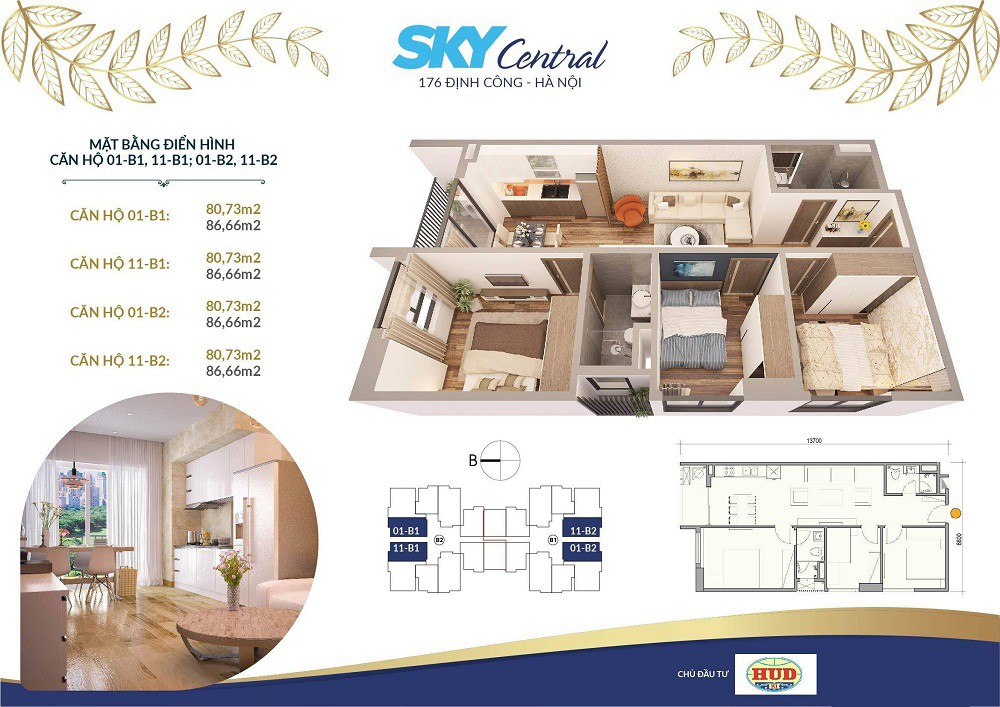 thiết kế căn hộ tòa b chung cư sky central