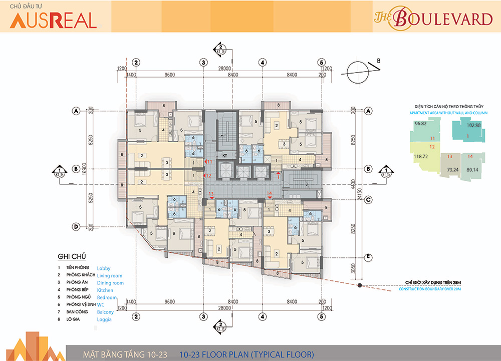 mặt bằng chung cư the boulevard tầng 10 - 23