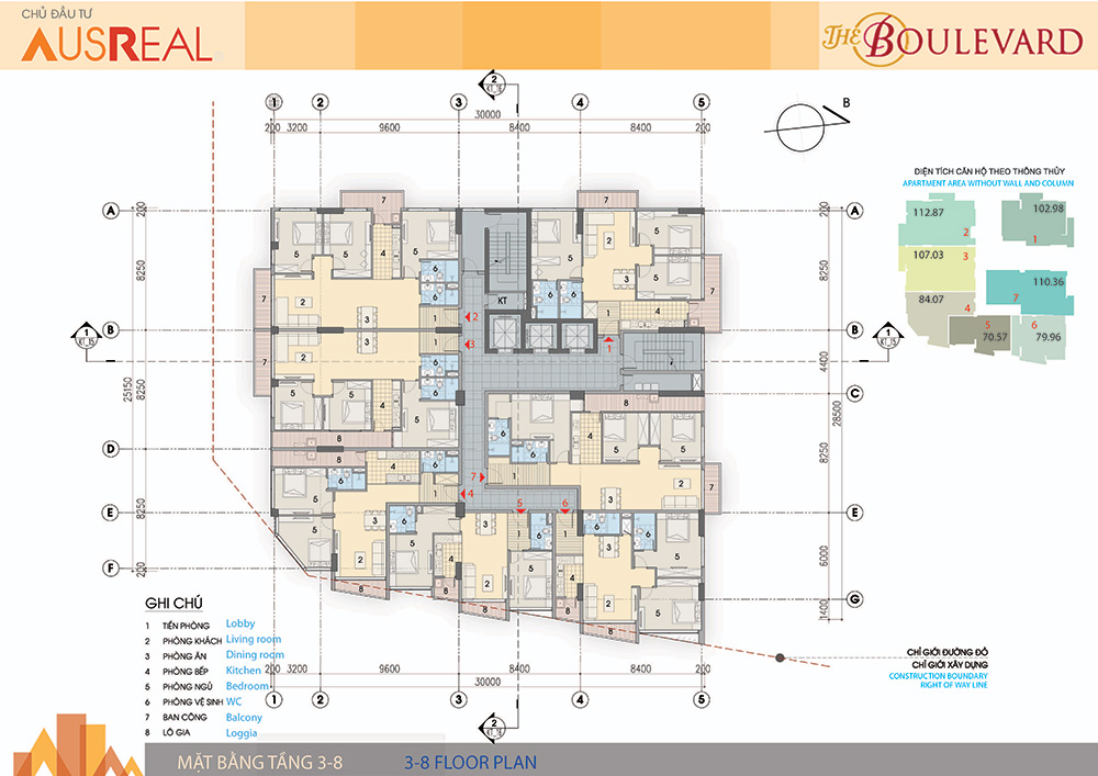 mặt bằng chung cư the boulevard tầng 3 - 8