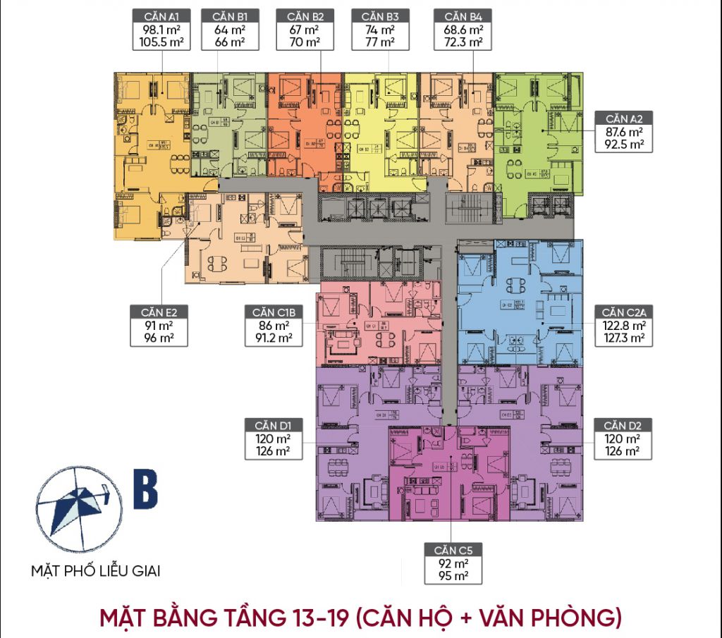 mặt bằng chung cư liễu giai tower tầng 13 - 19