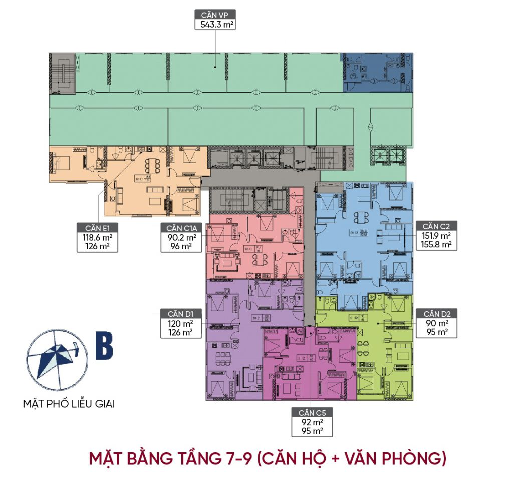 mặt bằng chung cư liễu giai tower tầng 7 - 9