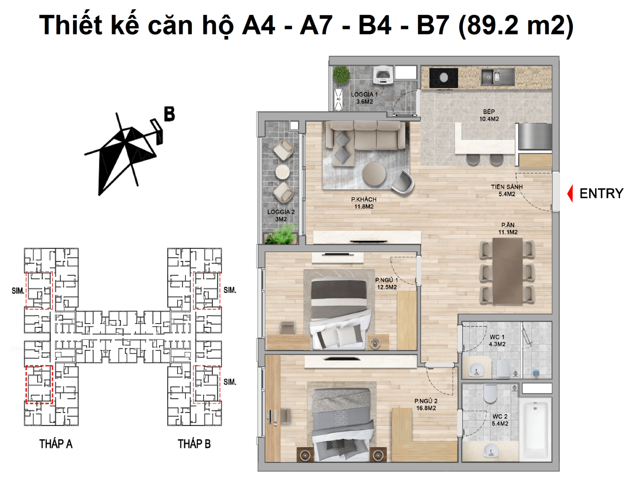 thiết kế căn hộ 2 ngủ the zei mỹ đình