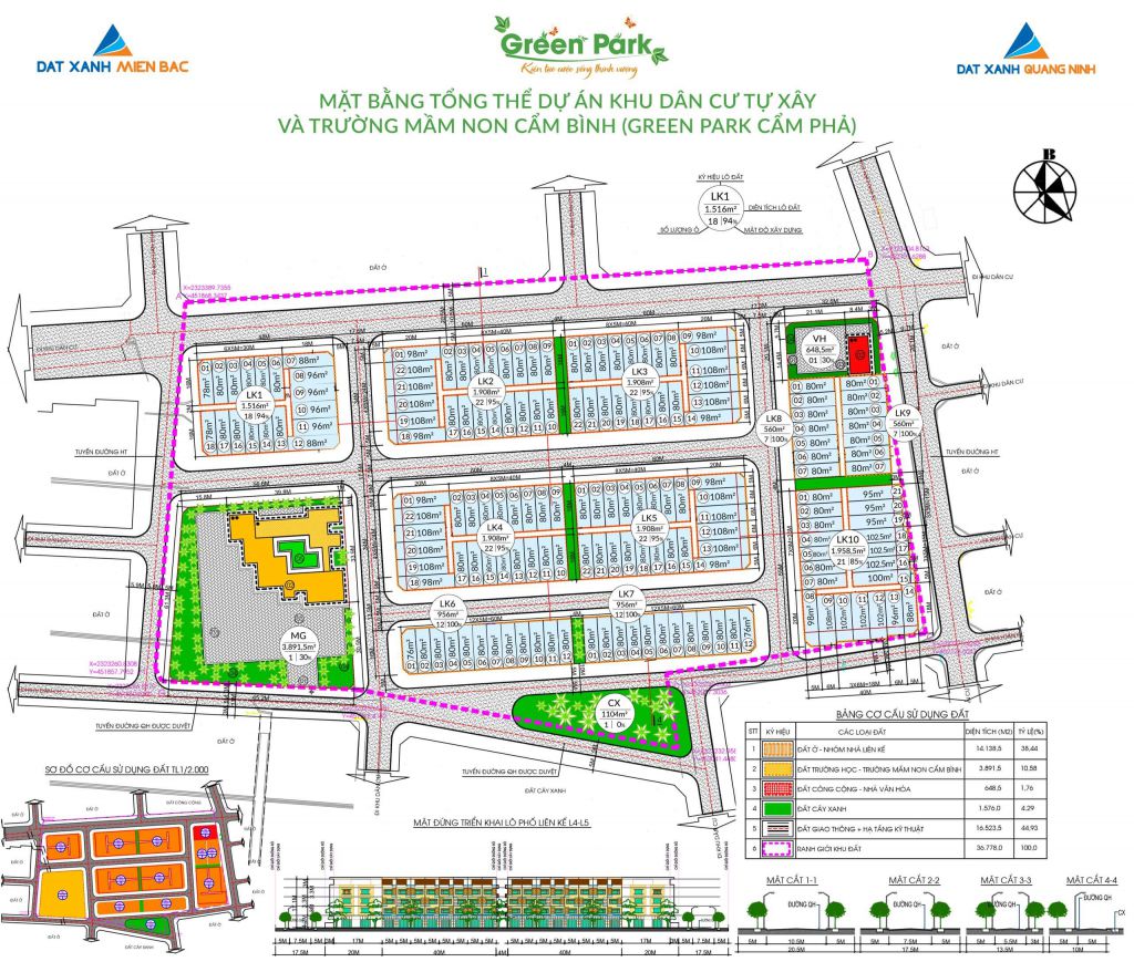 mặt bằng đất nền green park cẩm phả