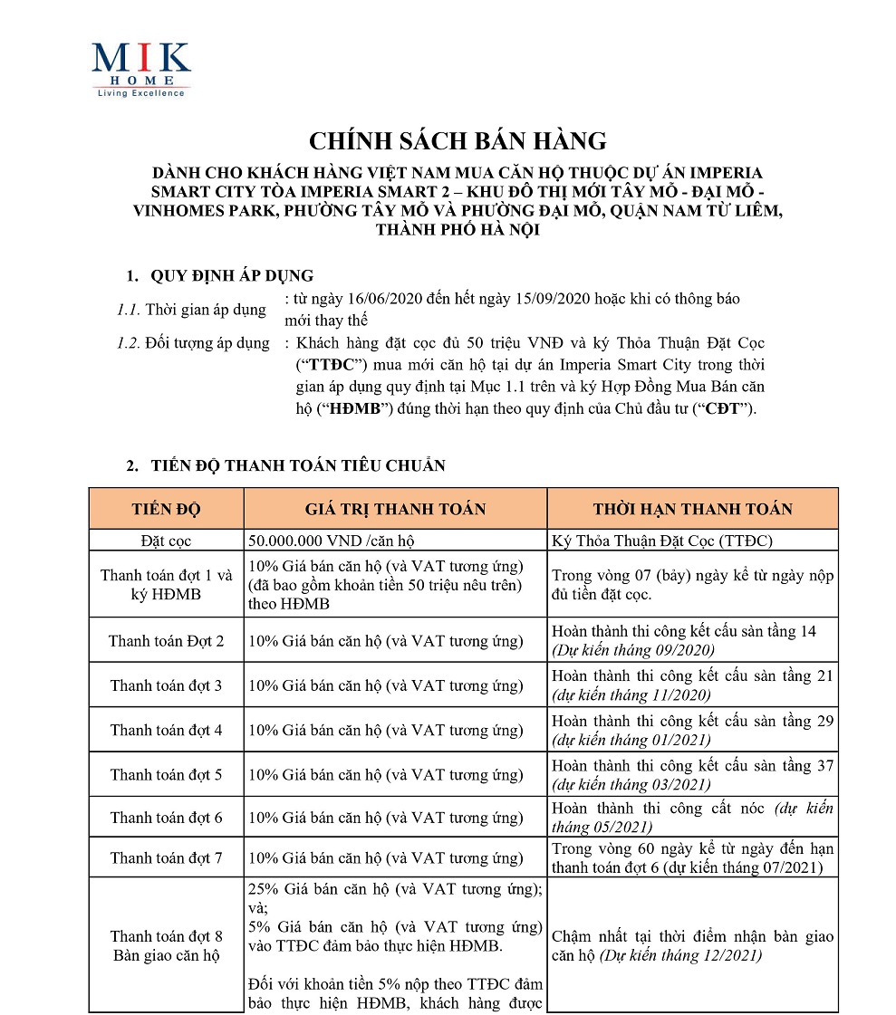 chính sách bán hàng chung cư imperia smart city 1