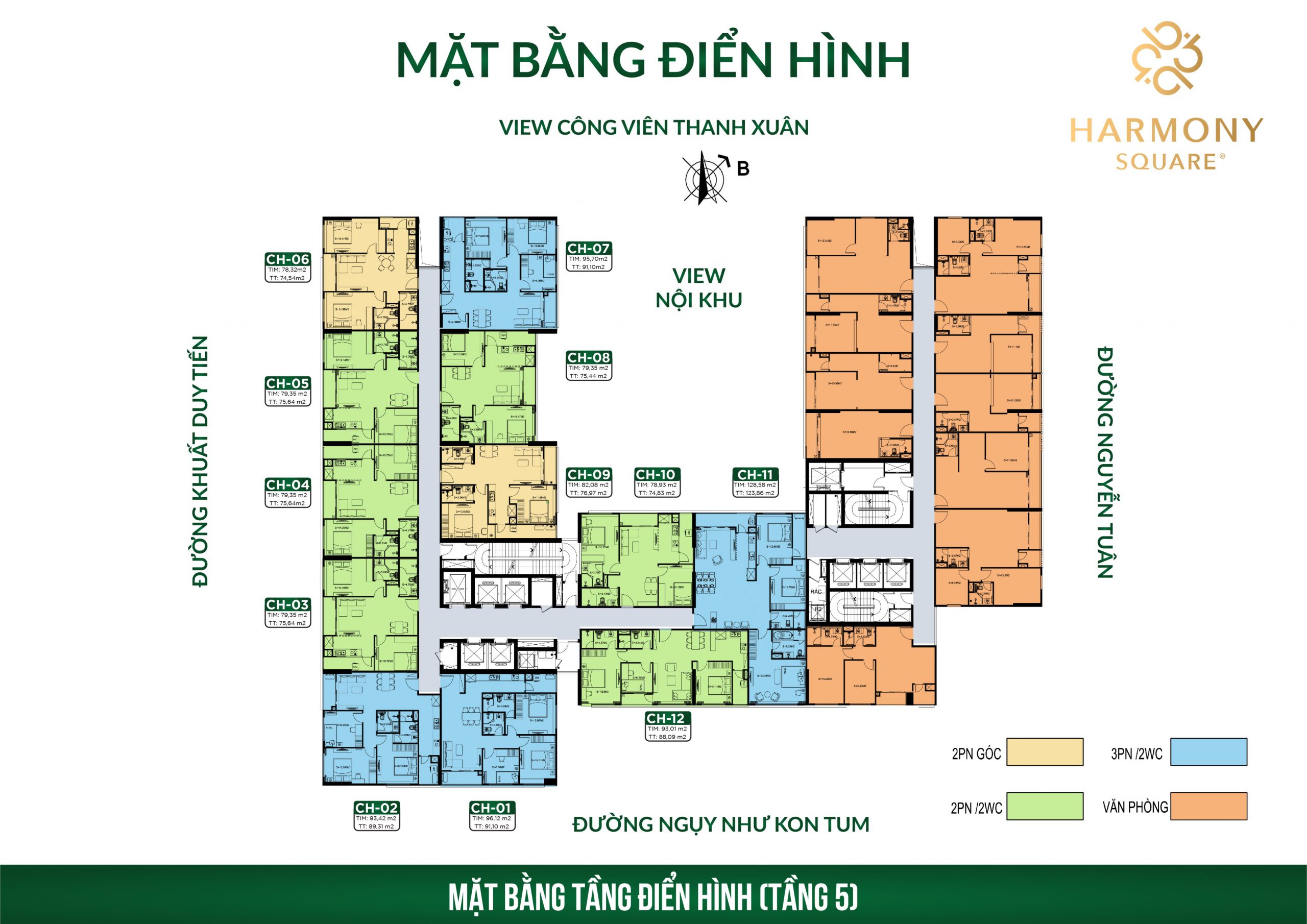 mặt bằng chung cư harmony square tầng 5