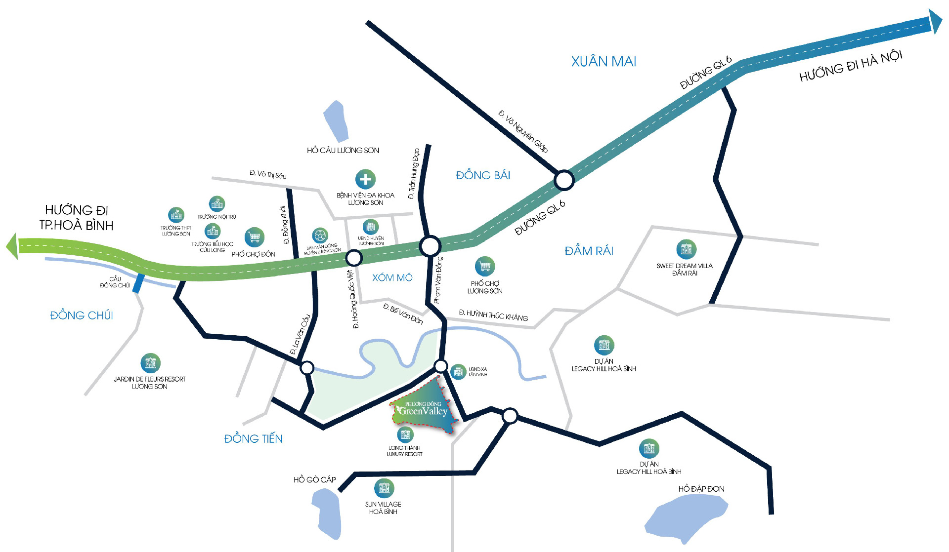 vị trí dự án phương đông green valley lương sơn hòa bình