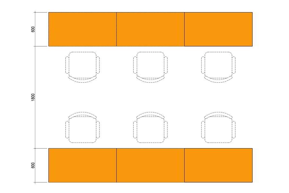 Khoảng cách tối thiểu giữa 2 dãy bàn làm việc phải từ 180cm trở lên.