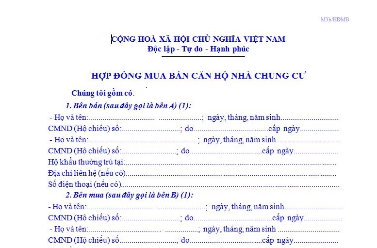 Hợp đồng mua bán căn hộ