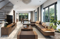 Những mẫu sofa gỗ chữ L đẹp cho phòng khách hiện đại