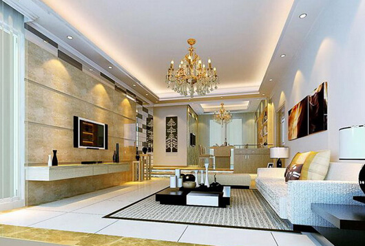 Thiết kế nội thất phòng khách đẹp sang trọng với đèn chùm pha lê
