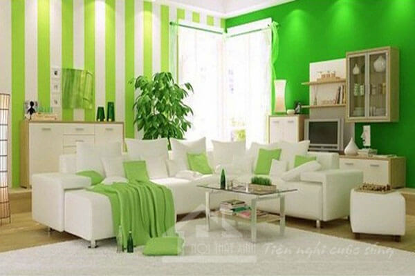 Sơn phòng khách đẹp với màu xanh lá cây dịu mát
